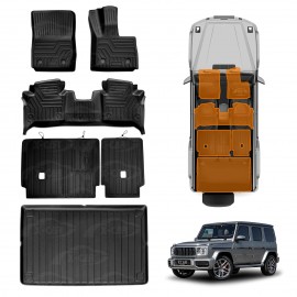 3D Floor Mats Boot Liner Set for Mercedes-Benz G-Class W463 2019-Onwards All Weather Heavy Duty Cargo Kick Mats Back Seat Protector Cover