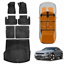 3D Floor Mats Boot Liner Set for Polestar 2 2021-Onwards All Weather Heavy Duty Cargo Kick Mats Back Seat Protector Cover