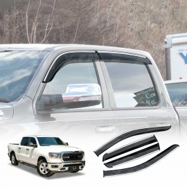 Weathershields for Ram 1500 DT Series Crewcab 2020-Onwards Silver Edged Style Weather Shields Wind Deflectors Window Car Sun Visors