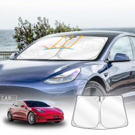 WindScreen Sun Shade for Tesla Model 3 2017-2023 Blocks UV Rays Foldable Custom Sun Visor Protector