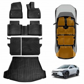 Floor Mats Boot Liner Set for Toyota bZ4X Auto 2WD 2023-Onwards Heavy Duty All Weather Car Trunk Cargo Kick Back Seat Cover