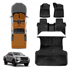 3D Floor Mats Tub Liner Set for Toyota Hilux Dual Cab Auto 2016-2025 J-Deck Heavy Duty All Weather Car Mats