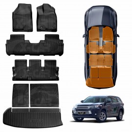 3D Floor Mats Boot Liners Set for Toyota Kluger 7 Seater 2014-2021 All Weather Heavy Duty Cargo Car Trunk Luggage Tray
