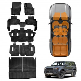 Floor Mats Boot Liner Set for Toyota Prado 250 Series 7-Seater 2024-Onwards All Weather Heavy Duty Cargo Kick Mats Back Seat Protector Cover
