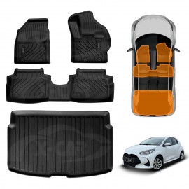 3D Floor Mats Boot Liner Set for Toyota Yaris Hatch 2020-Onwards All Weather Heavy Duty Cargo Car Trunk Luggage Tray