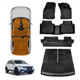 3D Floor Mats Boot Liner for Volkswagen VW Tiguan Allspace 7 Seater 2018-2024 All Weather Heavy Duty Cargo Car Trunk Luggage Tray