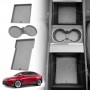 Organizer Pad Set for Tesla Model Y L 6-Seat 2026-Onwards Center Console Armrest Storage Cup Holder Coaster Grey Soft Silicone Non-Slip Mat