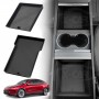 Organizer Pad Set for Tesla Model Y L 6-Seat 2026-Onwards Center Console Armrest Storage Black Soft Silicone Non-Slip Mat